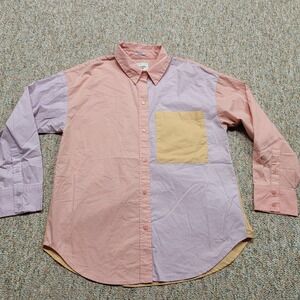 Abercrombie & Fitch Shirt Women Small Color Block Button Up Long Sleeve Oversize